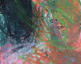 Neon Original Painting - Artist with Autism - Oil Pastel on watercolor paper