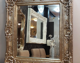 Antique Champagne Silver Ornate Vintage French Beveled Wall Mirror 85x75cm New