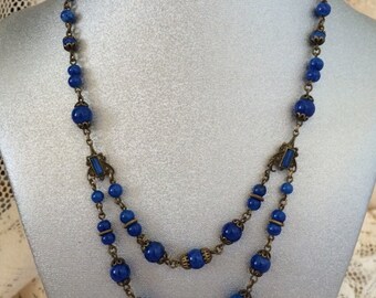 Czech Lapis Double Strand Art Deco Necklace