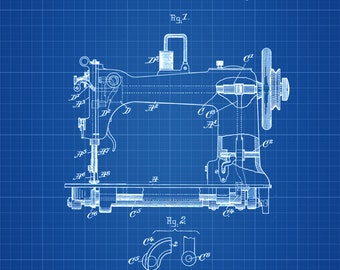 Sewing Machine Patent - Sewing Room Decor, Craft Room Decor, Tailor Decor, Vintage Sewing Machine, Sewing Machine Blueprint