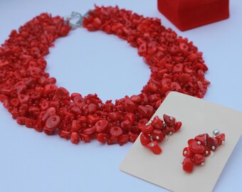 READY TO SHIP Valentine gift Necklace Red Coral Necklace Coral jewelry Red Necklace Special gift Necklace Luxurious Necklace romantic g