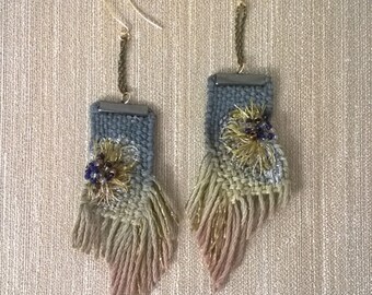 Hand woven and dye embroidery earrings