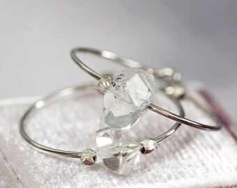 Herkimer Diamond Earrings - Raw Crystal Earrings - Herkimer Diamond Jewelry - Hoop Earrings Silver - Modern Minimal Earrings