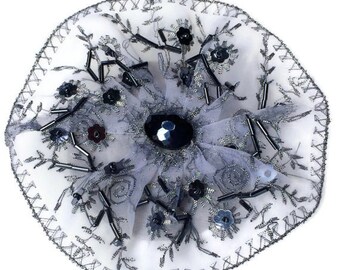 Beaded Silver Kippah, Beaded Yarmulke, Womens Kippot, Silver Kippa