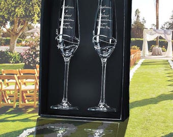 2 Diamante Champagne Flutes with Modena Spiral Cutting in an attractive Gift Box-SL441