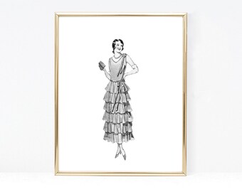 Art Deco Flapper Girl Prints, 1920's Fashion Wall Art - Vintage Lady Printable