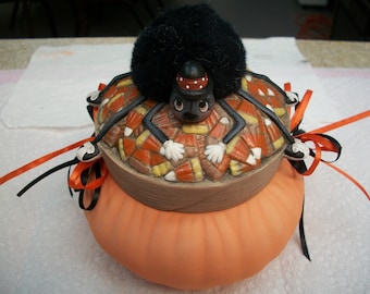 Ceramic Halloween Spider Candy Corn Candy Dish,trinket box