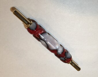 Seam Ripper (Double Blade) - Red, White & Black "Waves" Acrylic w/ 24k Gold Plated Accents and Manganese Steel Blades (1280)