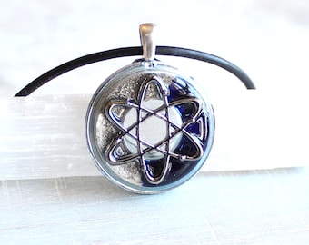 atom necklace, science jewelry, chemistry necklace, scientist necklace, atom symbol, physics jewelry, unique gift, atomic whirl