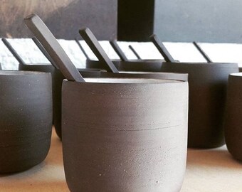 Black stoneware coffee mug