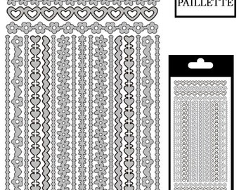 Border sticker flowers/hearts - silver large glitter - STI13250DSI