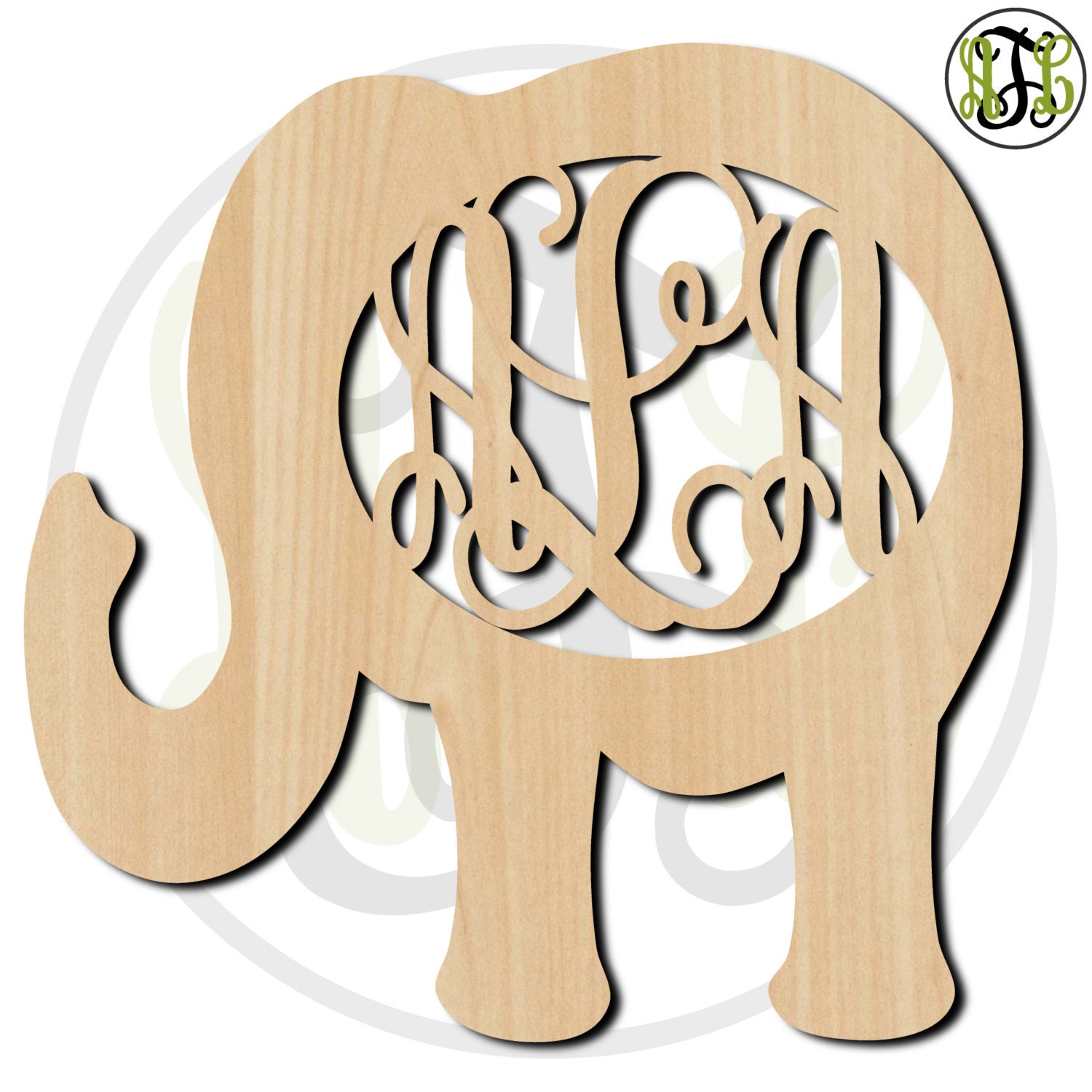 Elephant 1 Monogram 230003M3 Personalized Cutout, 3Letter Monogram