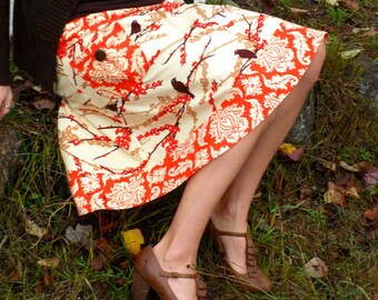 SaFfrOn & SpArRowS, Aviary 2, With a Cute Pocket and Vintage Button, A-line Skirt ,size women's 2-22