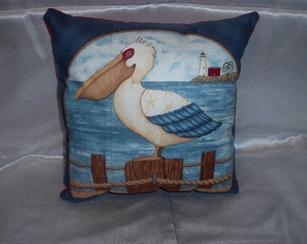 Nautical Pelican pictorial pillow vintage new