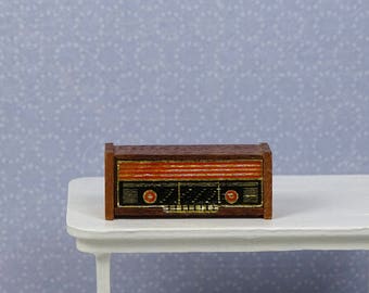 Dollhouse vintage Lundby radio 1970s wooden brown