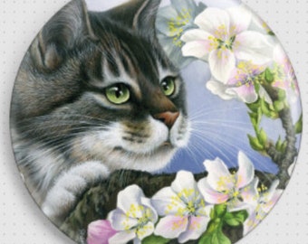 Cat Needle Minder, 'Apple Blossom', Irina Garmashova-Cawton, Cross Stitch Keeper, Kitten Fridge Magnet, Cross Stitch Accessory,