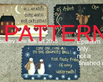 EPATTERN, #0042 winter ticket ornaments, digital download, painting pattern, snowman pattern, tole painting, decorative painting, Christmas