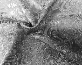 Silver Paisley Design Jacquard Brocade Cotton Poly Fabric
