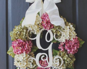Hydrangea Wreath - Gift for her Summer Wreath - Wreath for Door Door Wreath - Wreaths - Grapevine Wreath