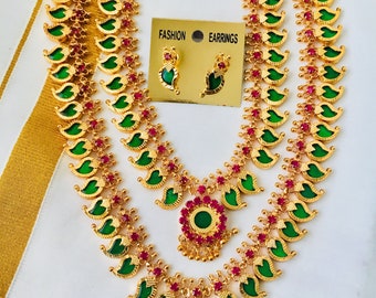 Free shipping!! Traditional Micro Gold Plated Necklace sets- Kerala Palakka Necklaces- Nagaphadam necklace- Mango Necklace