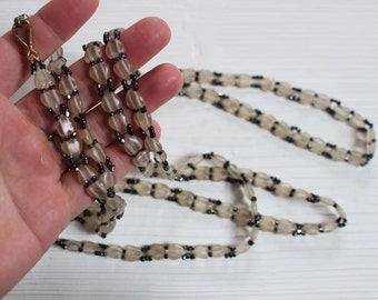 Long vintage flapper glass heart necklace, SPRING SALE