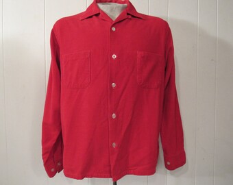 Vintage shirt, corduroy shirt, 1960s Rockabilly shirt, 1960s shirt, Rockabilly shirt, red shirt, vintage clothing, medium