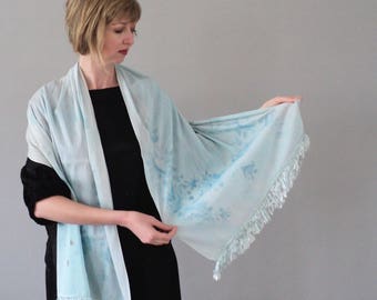 Beautiful Blue Silk Rose Shawl with Fringe