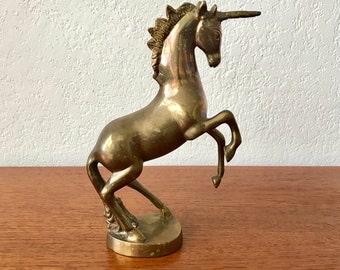 Large Brass Prancing Unicorn Figurine