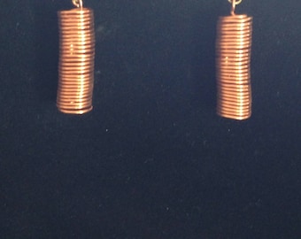 Copper spring drop earrings . Fun jewelry .