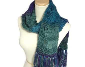 Knit Scarf, Multicolor Scarf, Gift For Her, Hand Knit Scarf, Winter Scarf, Turquoise Scarf, Women, Fashion Accessory, Fiber Art,
