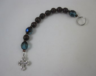 Wood and Teal Fire-Polished Glass Prayer Strand
