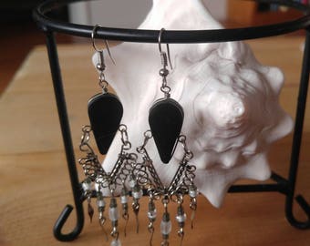 Black stone cascade earrings