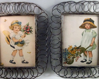 Framed little girl prints vintage