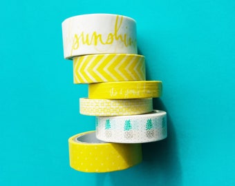 5.5m/6 yds Full Roll Washi Tape - Happy Day Yellow Bright Sunny Pineapple Summer