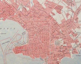 1900 Antique city map of MONTEVIDEO, URUGUAY. 118 years old chart