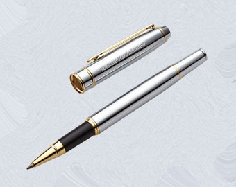 Personalized Engraved Rollerball Pen custom engraved High Gloss Silvertone 3332R for groomsmen, father, graduation, executive gifts
