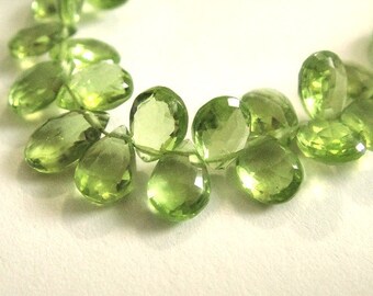 PERIDOT Briolettes, Faceted Pear Brios, Brides -2 MATCHED PAIRS, August Birthstone, Wholesale Beads, 6-7mm, 4pc