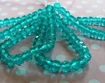 Aquamarine Faceted Bead, Czech Glass Rondel .. Spacer