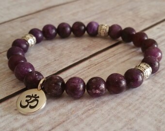 Lepidolite Bracelet, Calming Bracelet, Meditation Bracelet, Ohm Bracelet, Stone Bracelet, Om Lepidolite Bracelet, Anti Anxiety Bracelet