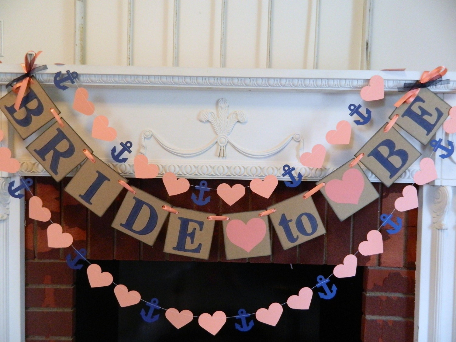 Bridal Shower Decorations Coral And Navy Bride To Be Banner