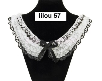 Floral lace collar Applique for sew - white/black _ ref: CD1BN