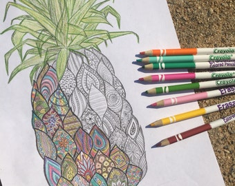 Zentangle Pineapple Coloring Sheet Digital Print Adult Book Art