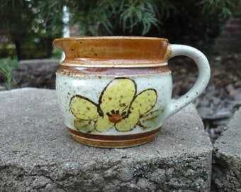 Small Pottery Pitcher Creamer ,Yellow Flower
