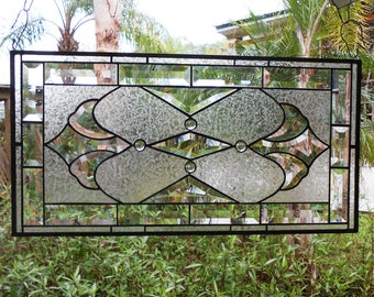 Stained Glass Panel, Beveled Glass Traditional Window Transom, Vintage Look Stained Glass Window Valance, Original Glass Window Treatment