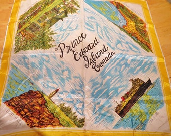 Vintage Souvenir Scarf Prince Edward Island 26" X 27" #160