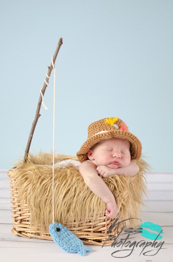 Gone Fishing Newborn Baby Boy Photo Prop Hat and Fish Set