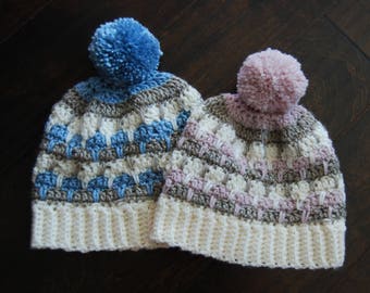 Winter Beanie, Winter Hat, Slouchy Beanie, Valentine's Gift, Handmade, Crochet,Pompom hat,Tri-colored Hat,Three colored beanie,Ready to ship