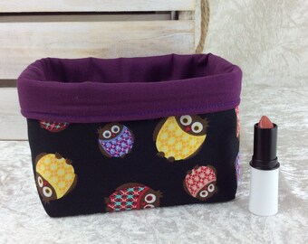Handmade Fabric Basket Storage Bin short Owls