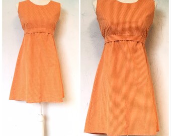 1970s Maternity dress, Plaid dress, Gingham dress, Sundress, Sleeveless dress, Empire waist, High waist, Spring summer dress,