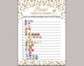 Bridal Shower Game pictionary, Bridal Pictionary, EMOJI PICTIONARY bridal shower game, DIY Gold Wedding Shower games, Bachelorette party B34